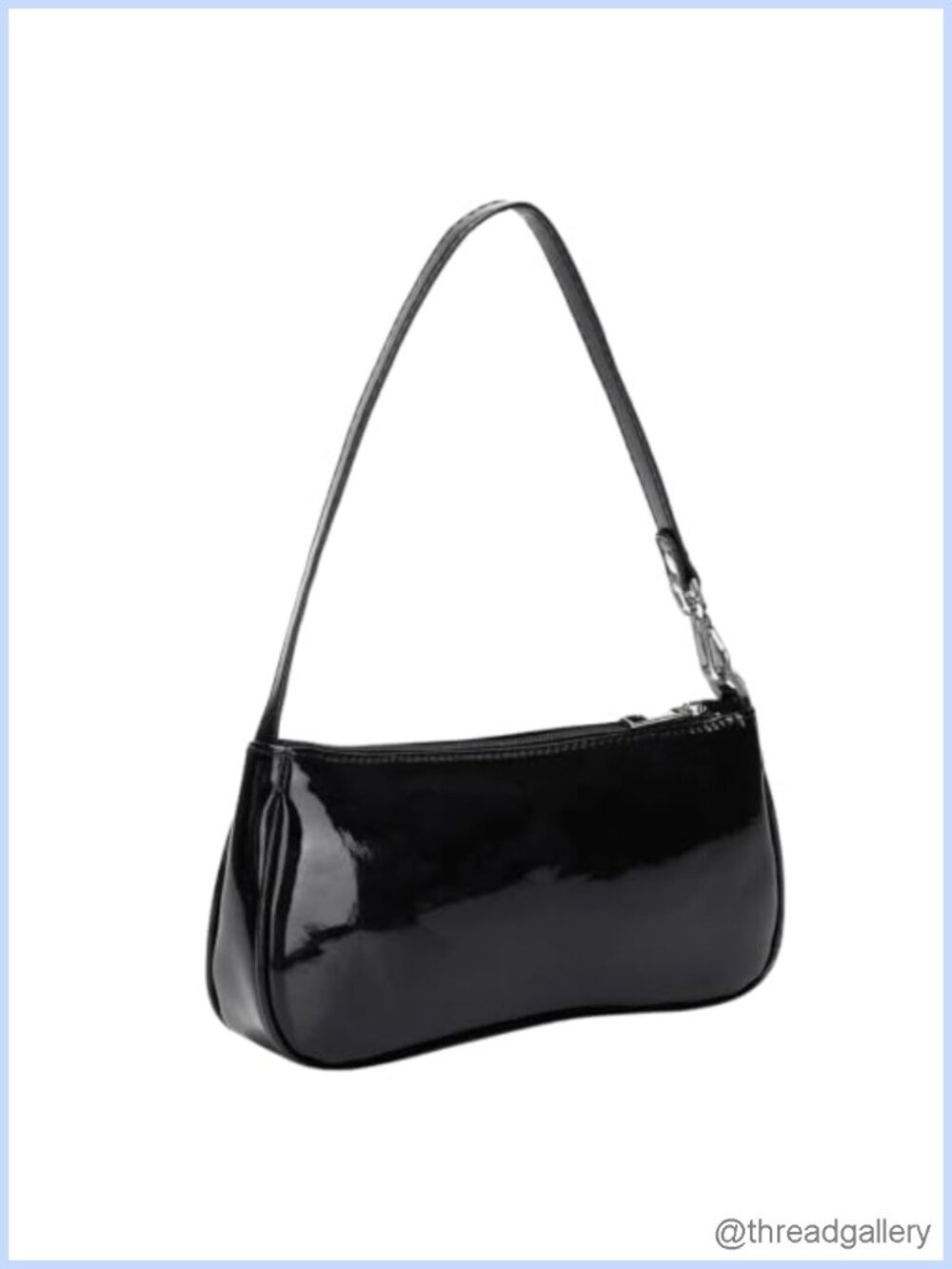 Y2K Baguette Shoulder Purse Glossy Patent Finish Zipper Retro